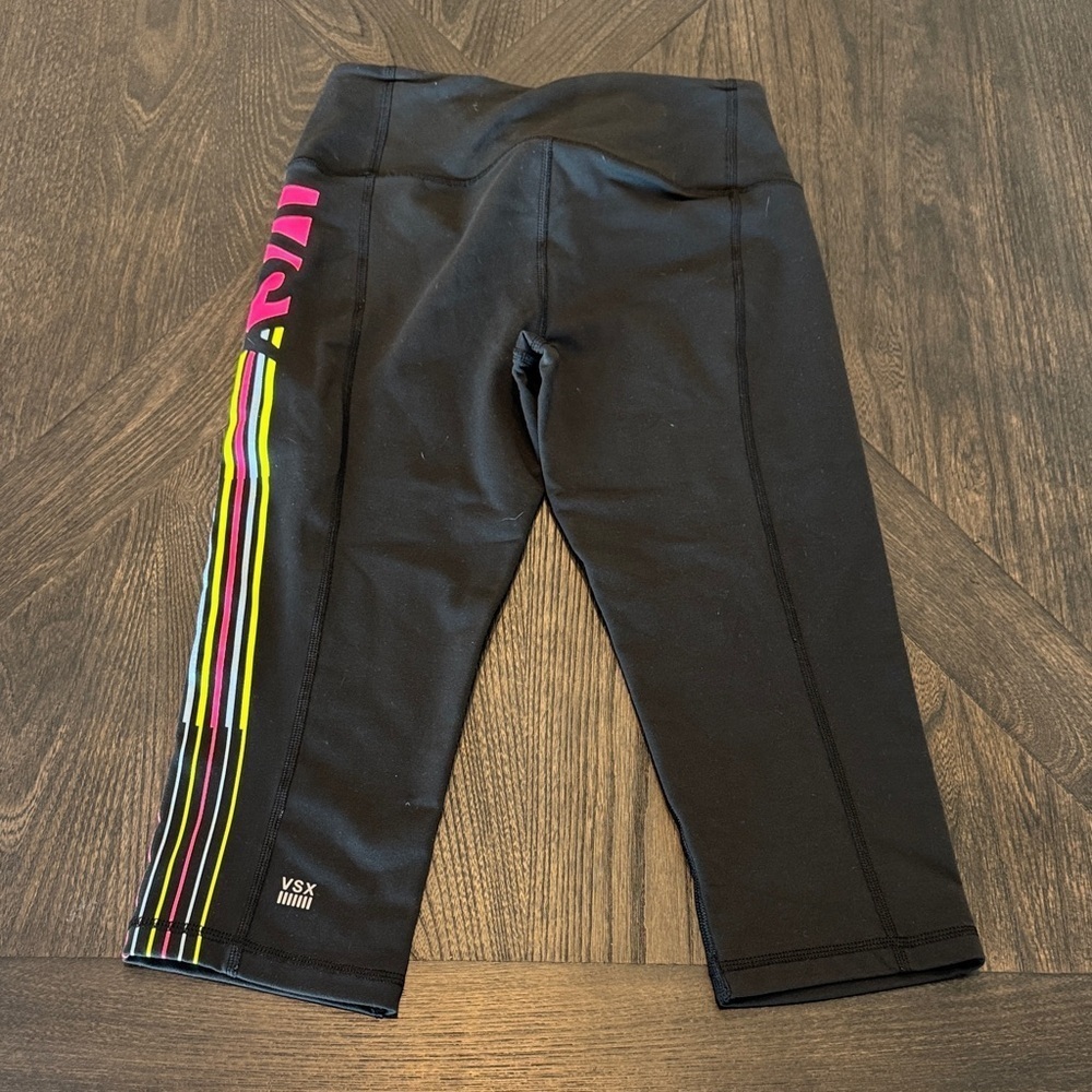 Victoria's Secret Black Leggings Crop Colorful Stripes